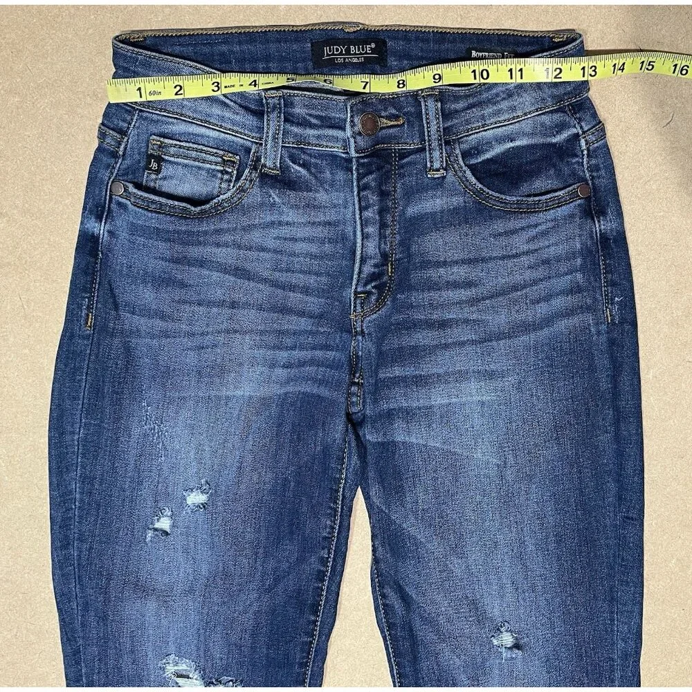 Judy Blue Women 1/25 Boyfriend Jeans Blue Relaxed Distressed Stretch Zipper - Picture 6 of 13